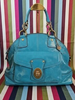 Coach 2008 Limited Edition Francine Turnlock Satchel Turquoise Legacy Lining